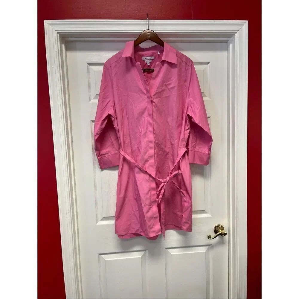 Foxcroft Pink Fitted Belt Tie Collared Shirt Dress Heritage Non- Iron Dress sz 2